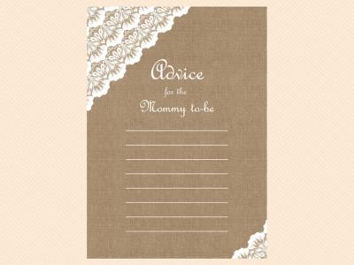 advice for mommy to be, Burlap & Lace Rustic Baby Shower Games Printable