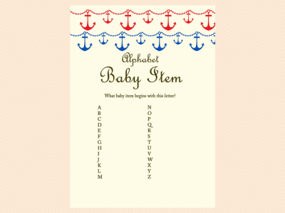 alphabet baby item, Nautical, Beach Baby Shower Games Printables, Instant download, Anchor, Sea Theme, Blue Red, Unique Baby Shower Games TLC13