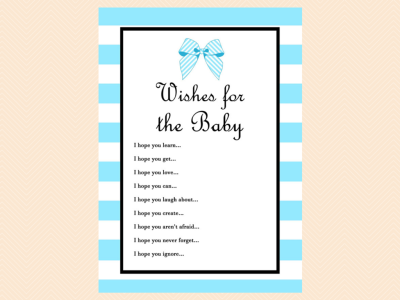baby blue Wishes for the Baby Card, Baby Boy, Blue Baby Shower Wishes Card Printables, Ribbon Bow, Instant download, Baby Shower Activities TLC14