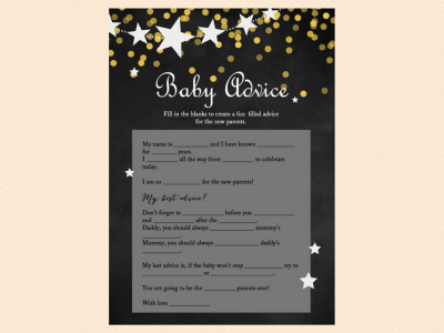 baby mad libs, baby advice for new parents, twinkle twinkle, little star baby shower games activities, chalkboard, stars