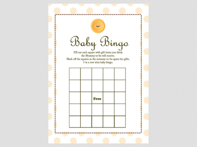 bingo, cute as a button baby shower them games