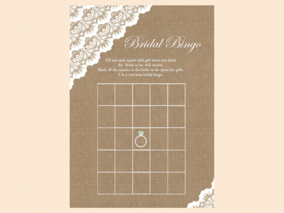 bridal bingo, Burlap, and Lace, Rustic Unique Bridal Shower Games, Games, Wedding Shower Games BS34