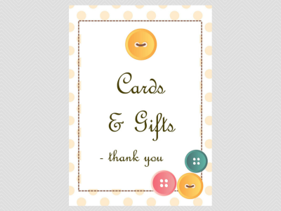 cards and gifts sign, cute as a button baby shower them games