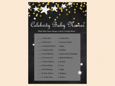 celebrity baby name, celebrity mom, twinkle twinkle, little star baby shower games activities, chalkboard, stars