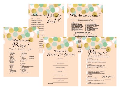 int Coral Gold Confetti Bridal Shower Game Printables, Bachelorette, Wedding Shower Games, Modern, Dots, Beach Sand color BS47