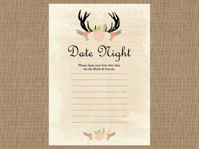 date night cards and sign, Rustic Bridal Shower Game printables, Country Bridal Shower Games, Wedding Shower BS41