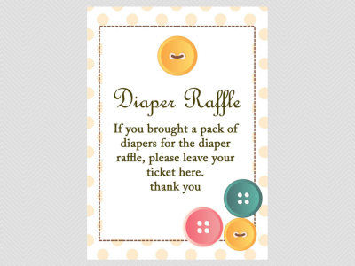 diaper raffle sign, cute as a button baby shower them games