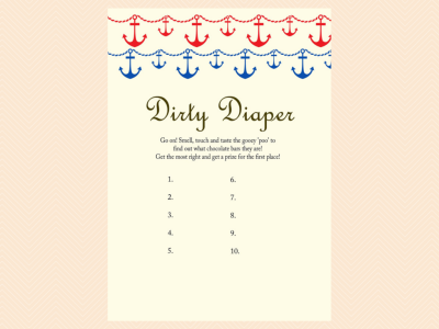 dirty diaper, Nautical, Beach Baby Shower Games Printables, Instant download, Anchor, Sea Theme, Blue Red, Unique Baby Shower Games TLC13