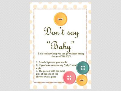 don't say baby game, diaper pin game, cute as a button baby shower them games
