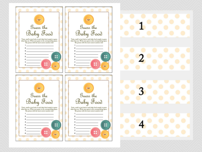 guess the baby food game, cute as a button baby shower theme