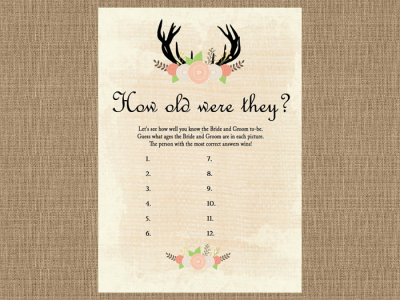 how old were they game, Rustic Bridal Shower Game printables, Country Bridal Shower Games, Wedding Shower BS41