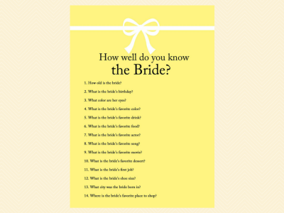 how well do you know the bride, bridal scramble, why  do we do that, rose game, yellow bridal shower, ribbon