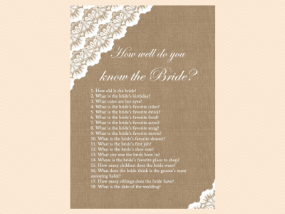 hpw well do you know the bride to be burlap and lace bridal shower game