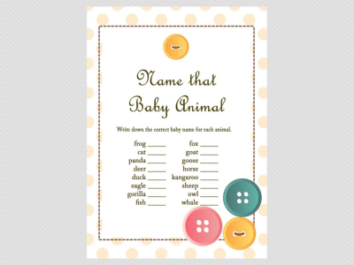 name that baby animal game, cute as a button baby shower theme
