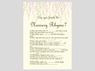 nursery rhyme game, Willow Tree Baby Shower Games Printables, download, Unique Baby Shower Games, Baby Shower Activities TLC12