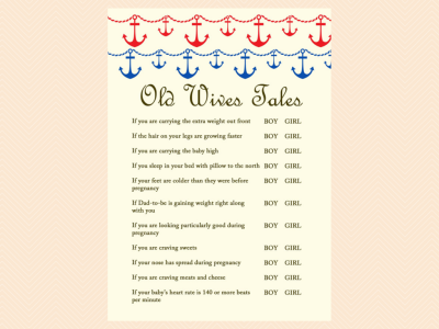old wives tales gender game, Nautical, Beach Baby Shower Games Printables, Instant download, Anchor, Sea Theme, Blue Red, Unique Baby Shower Games TLC13