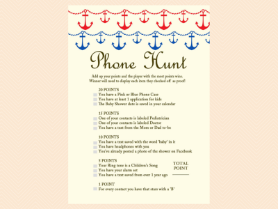 phone hunt, Nautical, Beach Baby Shower Games Printables, Instant download, Anchor, Sea Theme, Blue Red, Unique Baby Shower Games TLC13