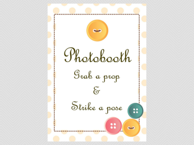 photo booth grab a prop strike a pose sign, cute as a button baby shower them games