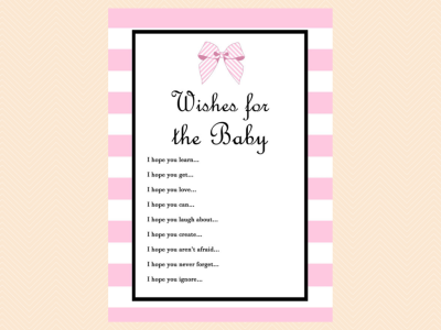 pink Wishes for the Baby Card, Baby Boy, Blue Baby Shower Wishes Card Printables, Ribbon Bow, Instant download, Baby Shower Activities TLC14