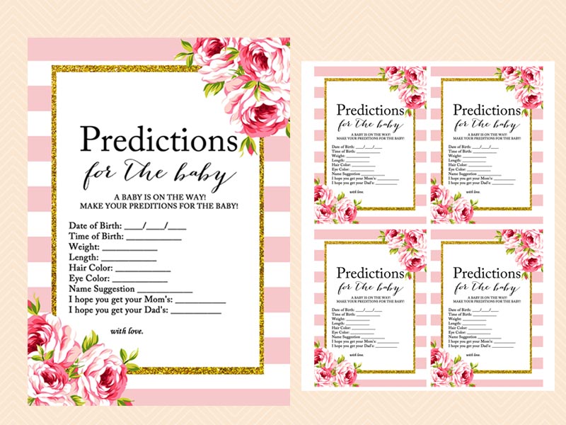 Baby Shower Predictions Game Cards – Pink Theme – 10 Pack By Little Party Box