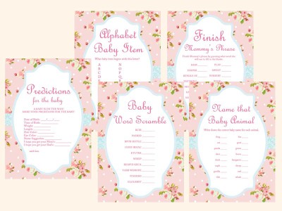 shabby-chic-floral-pink-baby-shower-games-pack-printable-instant-download-tlc43-vintage-rose-antique-rose