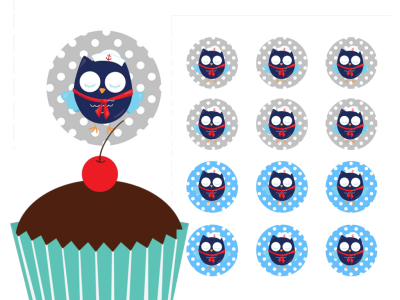 Owl, Sailor, Nautical Cupcake Toppers Printable, Download, Cupcake, Baby Shower Toppers, Birthday Toppers, 2 inch Circle Toppers, Labels