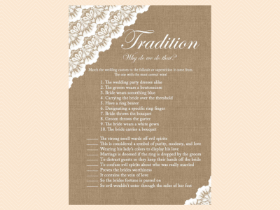 tradition, wedding tradition game, Burlap, and Lace, Rustic Unique Bridal Shower Games, Games, Wedding Shower Games BS34