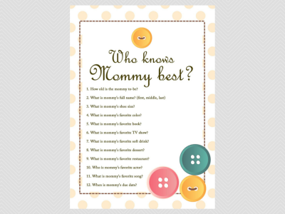 who knows mommy best, cute as a button baby shower them games