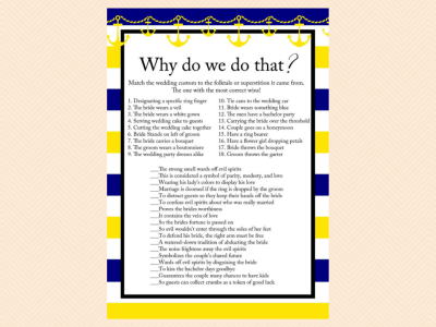 why do we do that,  yellow, blue, navy nautical bridal shower game pack, beach, sea