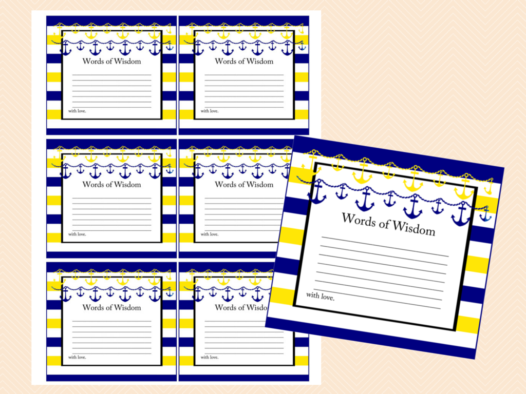 Yellow Navy Nautical Bridal Shower Games - Magical Printable