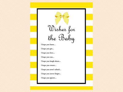 yellow lemon Wishes for the Baby Card, Baby Boy, Blue Baby Shower Wishes Card Printables, Ribbon Bow, Instant download, Baby Shower Activities TLC14