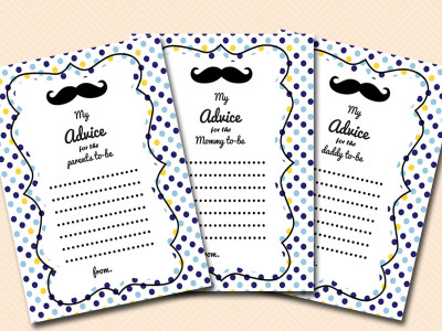 advice-cards-parents-mommy-daddy Mustache Baby Shower Games & Acitivies
