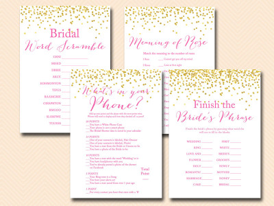 hot pink, gold confetti bridal shower games bs63