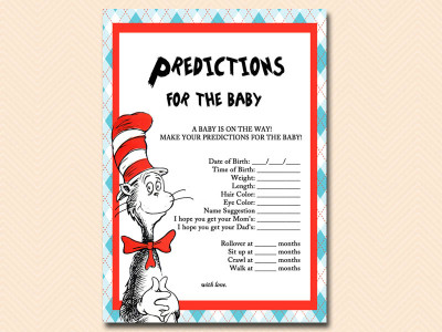 predictions-for-baby dr seuss baby shower, cat in the hat baby shower, thing 1 thing 2 baby shower, de seuss inspired