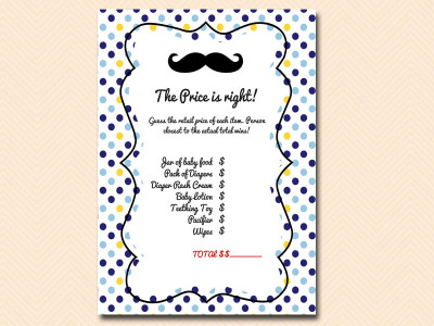 price-is-right Mustache Baby Shower Games & Acitivies