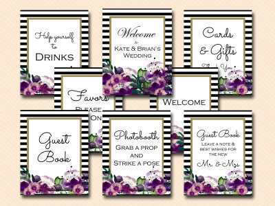 sign-cards-gifts-welcome-purple floral weding signages