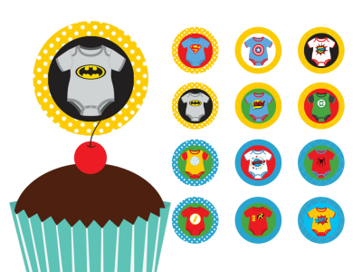 superhero baby shower cupcake toppers and labels