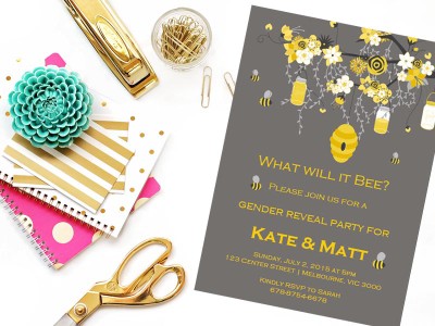 what will it bee baby gender reveal party invitation editable instant download