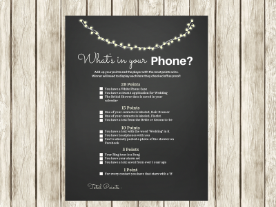 whats in your phone bridal shower chalkboard