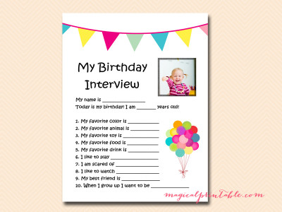 Birthday Interview Printable, Birthday Keepsake, Birthday memories, Memory Keeper, Kid's Birthday Party Game, Birthday Activity PT03