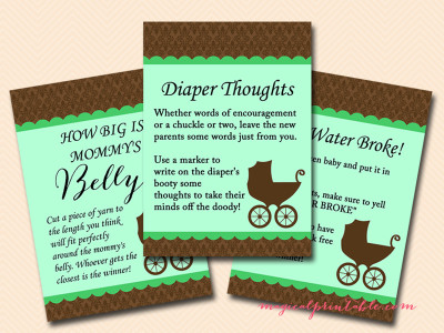 Gender Neutral Green Baby Carriage Baby Shower Games tlc82