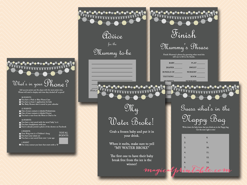 Gray Rustic Baby Shower Game Printables - AUST - Magical Printable