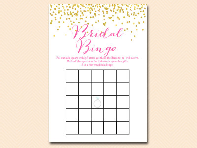 bridal-bingo Hot Pink and Gold Confetti Bridal Shower Games