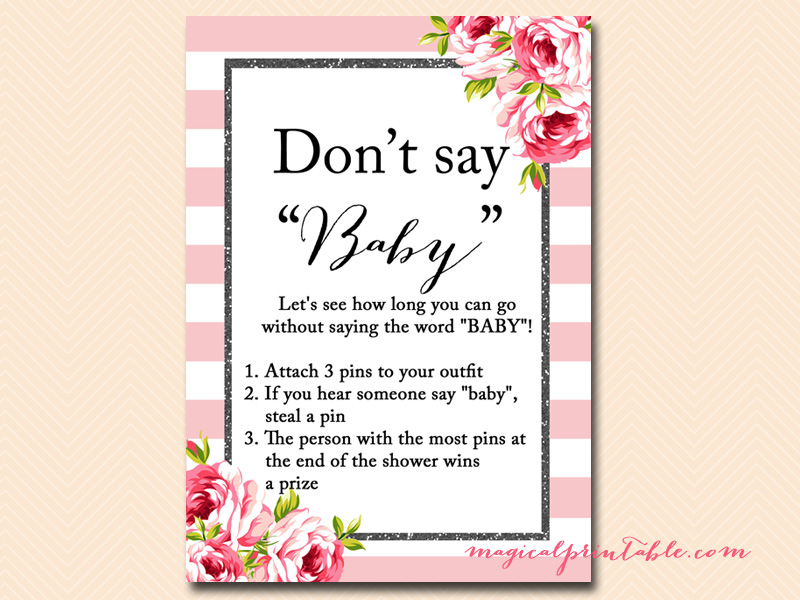 Pink Stripes, Black Glitter Baby Shower Games - Magical Printable