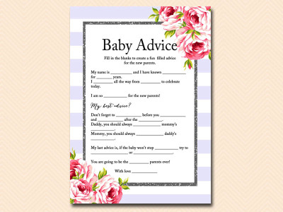 lavender Baby Shower Games Printables, baby-advice-mad-lib