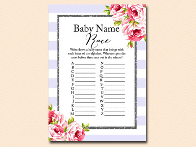 lavender Baby Shower Games Printables, baby-name-race