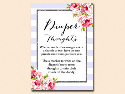 lavender Baby Shower Games Printables, diaper-thoughts