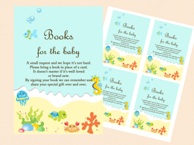 Books for baby insert card, Beach, Sea, Under the Sea Baby Shower G