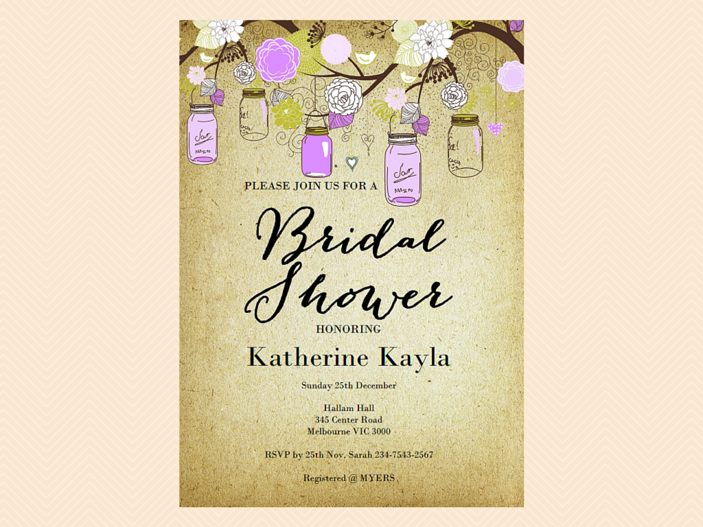Purple Mason Jars Baby, Bridal Shower Invitations Magical Printable