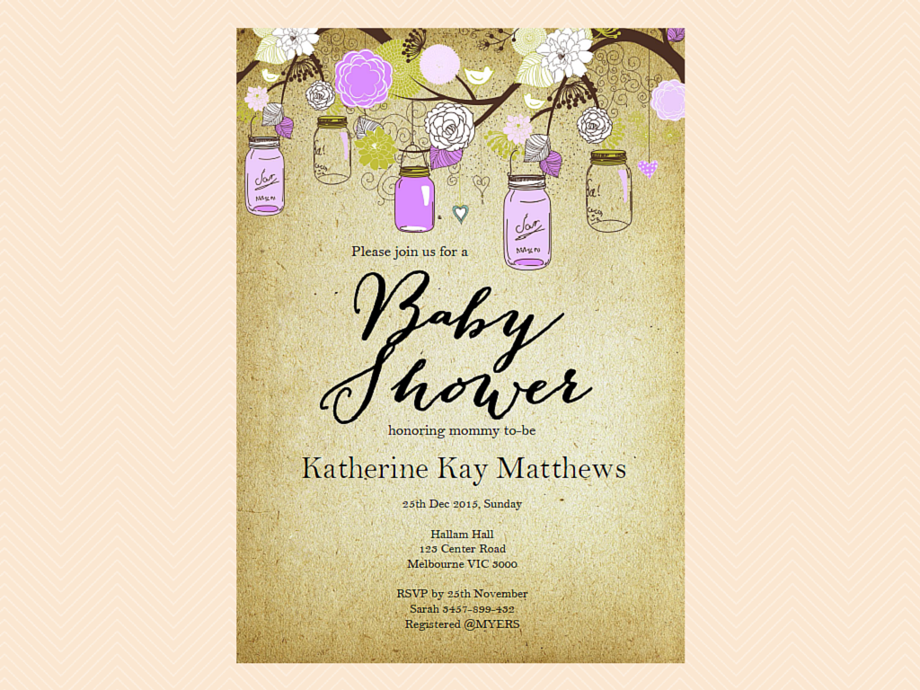 Purple Mason Jars Baby, Bridal Shower Invitations Magical Printable